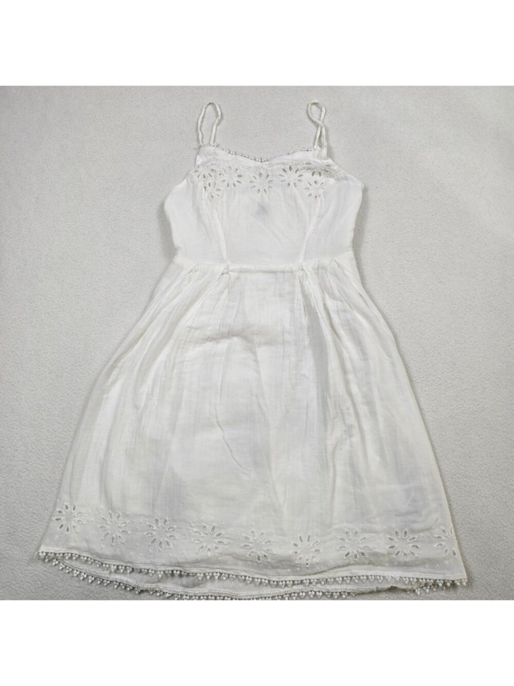 Old Navy XS Dress White 100% Cotton Embroidered Adjustable Boho Sundress